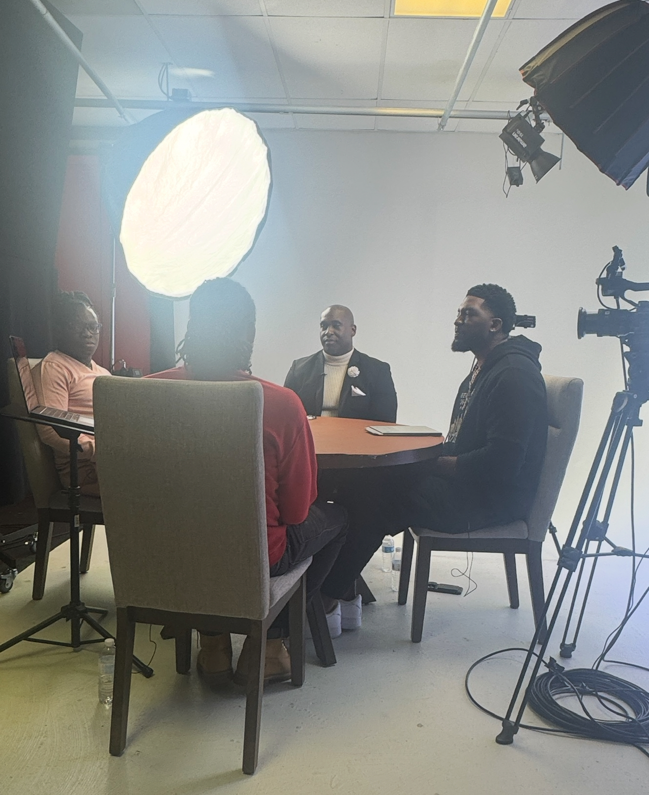 Dr. Joshua Randall during a podcast studio interview